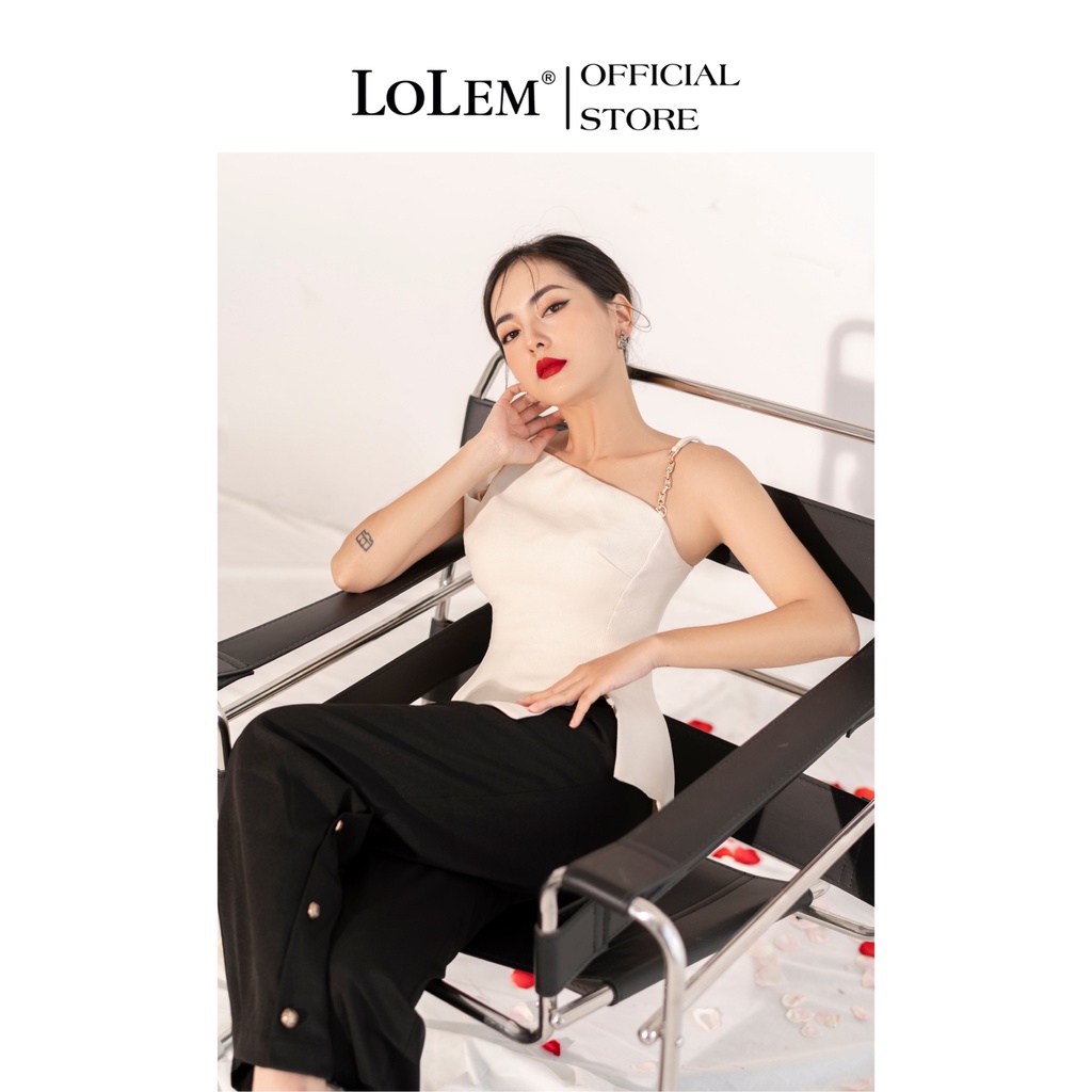 Áo kiểu nữ lệch vai LOLEM AK1242 xẻ tà chất vải linen Thái mỏng nhẹ