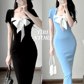 Váy Đi Dự Tiệc Cưới Cột Nơ Ôm Body Trẻ Trung TIBU, Đầm Nữ Công Sở Cao Cấp Dáng Suông Dài Đẹp Sang Trọng