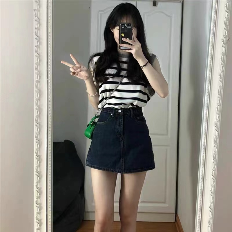Chân váy jean Chữ A Lưng Cao Thiết Kế Mới Thời Trang Mùa Hè Theo Phong Cách Hàn Quốc Cho Nữ