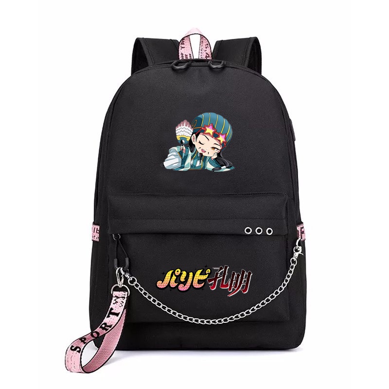 Balo thông minh đen hồng in hình KHỔNG MINH THÍCH ĐI QUẨY anime chibi Thiết kế thông minh cặp sách đi học