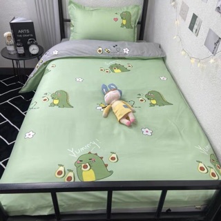 BỘ CHĂN GA GỐI [drap ra] cotton poly nhập khủng long 🦖 xanh   ,100% y hình