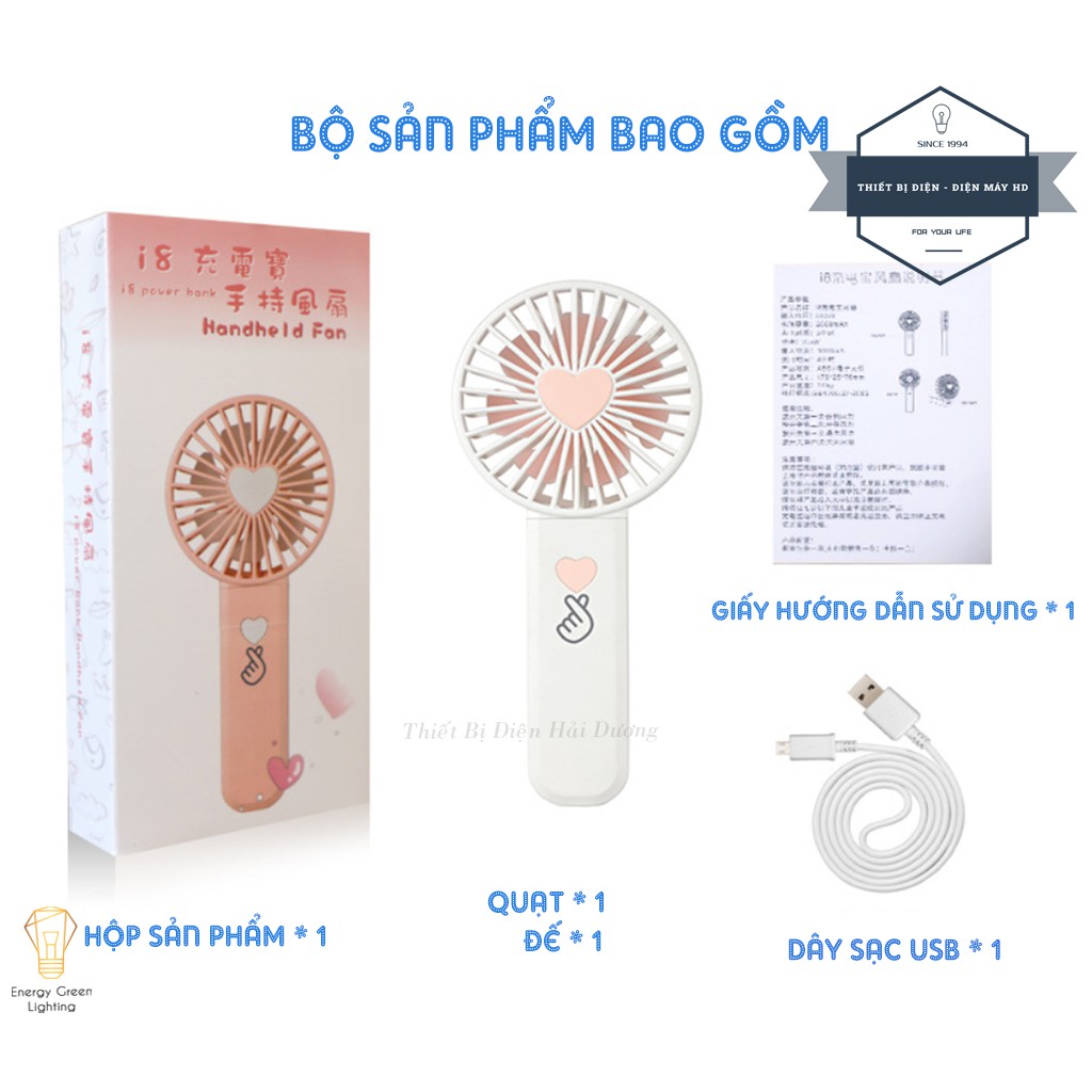 Quạt Mini Cầm Tay Tích Điện FS-i8 - Dây Treo Tiện Lợi - 3 Tốc Độ Gió Siêu Mát - Energy Green Lighting - Bảo Hành 1 Năm