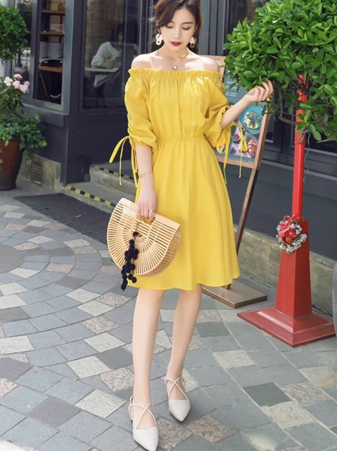 Đầm trễ vai tay rút dây 2 màu (kèm hình thật) | BigBuy360 - bigbuy360.vn