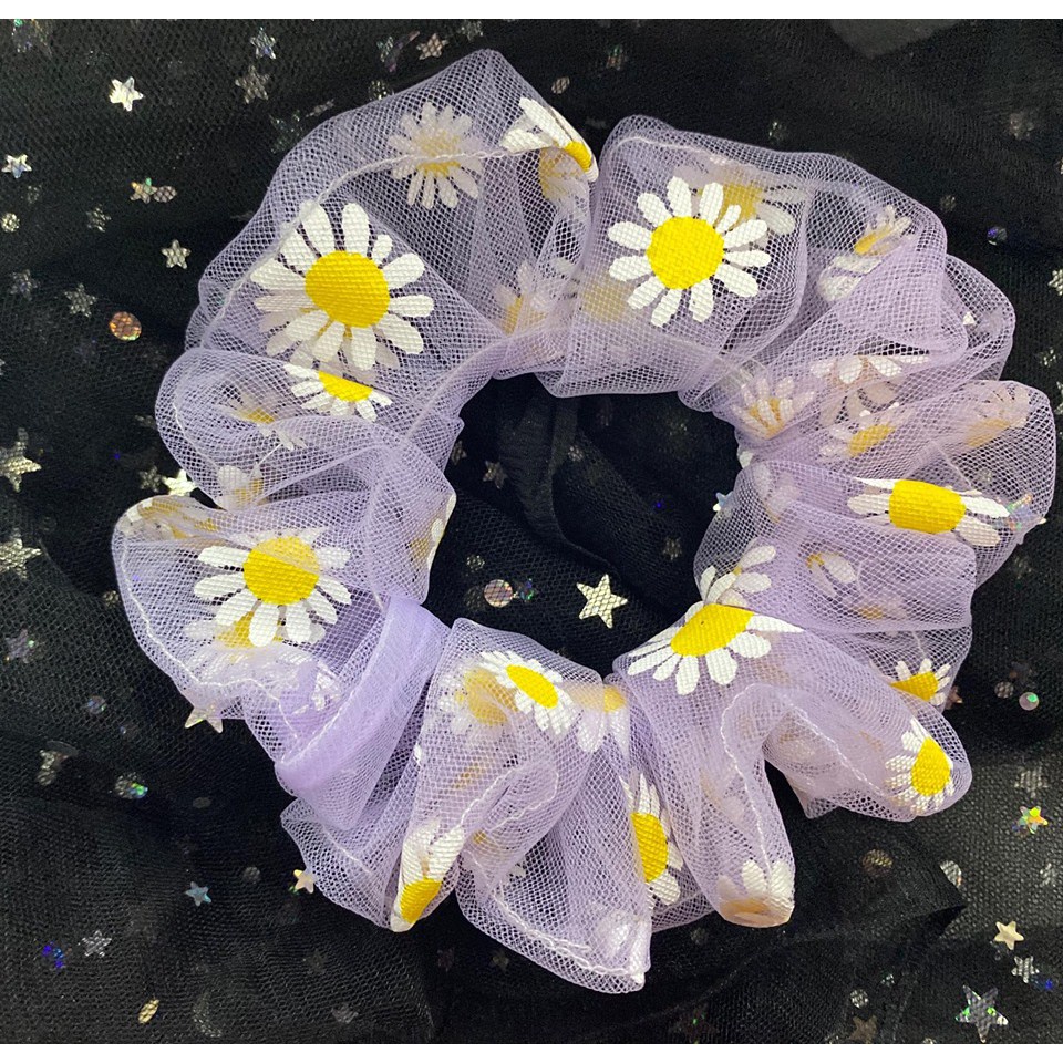 Cột tóc scrunchies lưới hoa cúc HOT TREND nhiều màu cho các bạn nữ