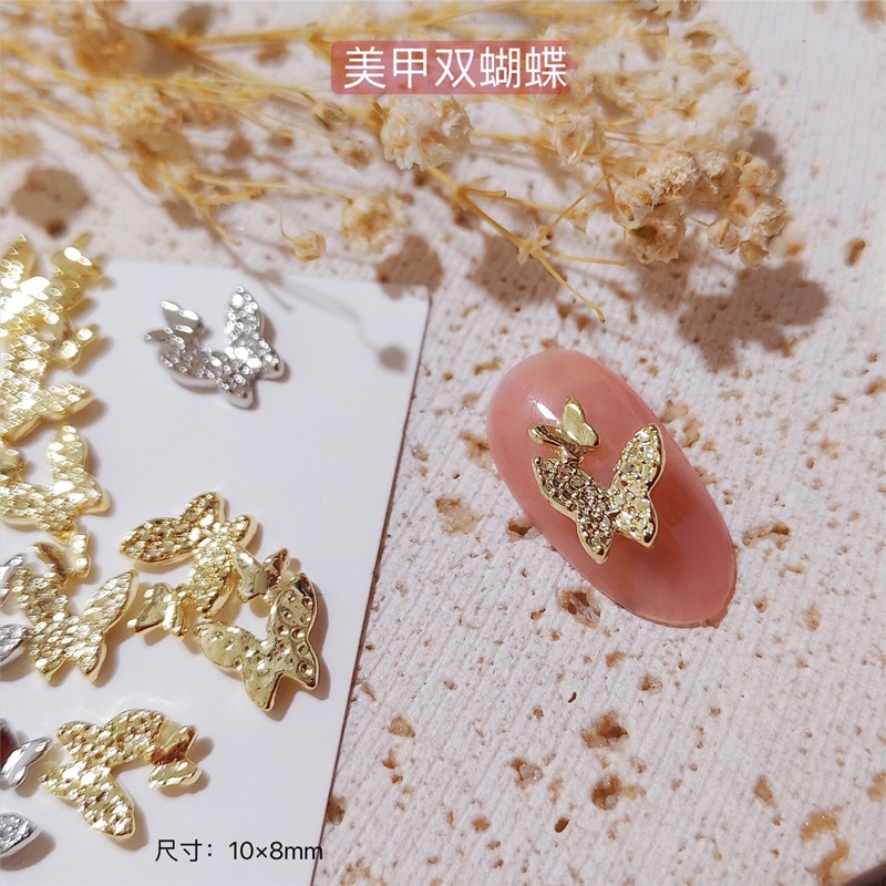 Charm bướm nail , set 10 con bướm đôi kim loại gắn móng