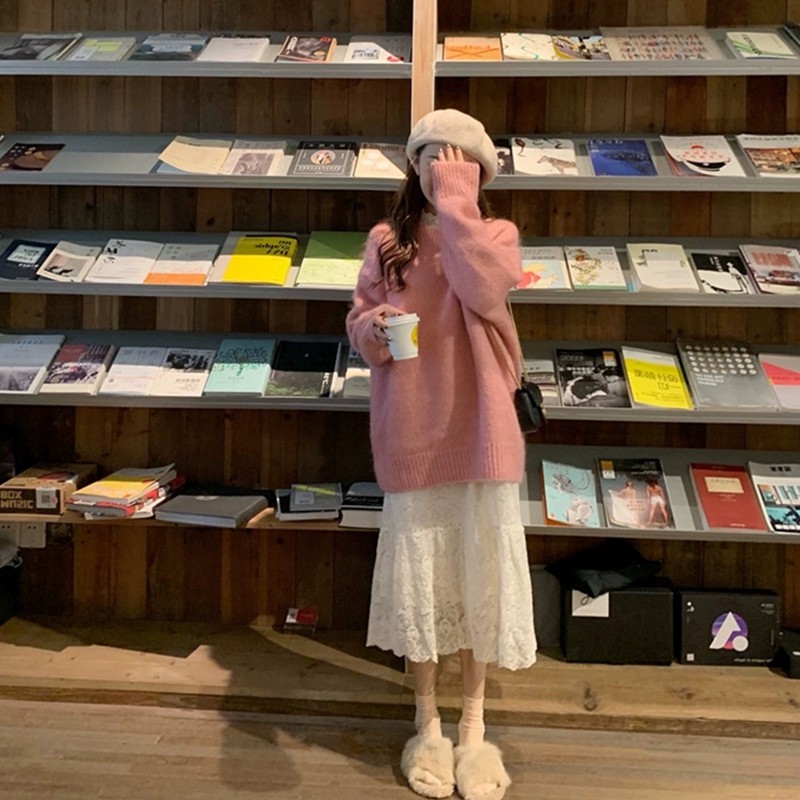 Set áo len + váy ren