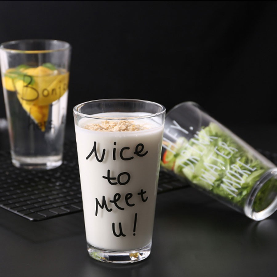 Cốc Thuỷ Tinh [𝐍𝐞𝐰] - Ly Thuỷ Tinh Uống Trà, Uống Nước, Cà Phê, Sinh Tố, Nhiều Mẫu Chữ, Có Vạch Chia ml- C07 | BigBuy360 - bigbuy360.vn