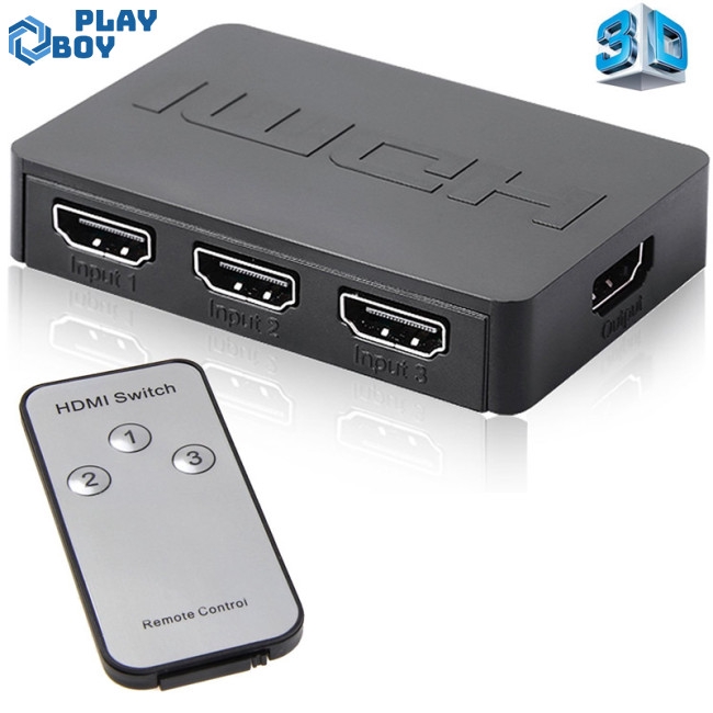 HDMI Splitter 3 Port Hub Box Auto Switch 3 In 1 Out Switcher 1080p HD with Remote Control for PS3