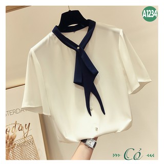 Áo sơ mi tay ngắn cột nơ - A1234