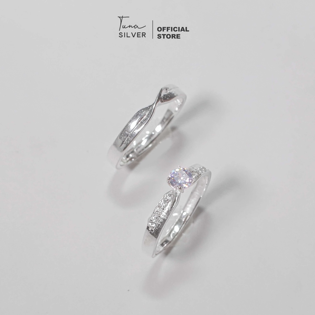 Nhẫn đôi bạc nam nữ Twist Love gắn đá freesize, nhẫn cặp bạc tình yêu nam nữ cao cấp - Cam kết chuẩn bạc - 𝐓𝐔𝐍𝐀 𝐒𝐈𝐋𝐕𝐄𝐑