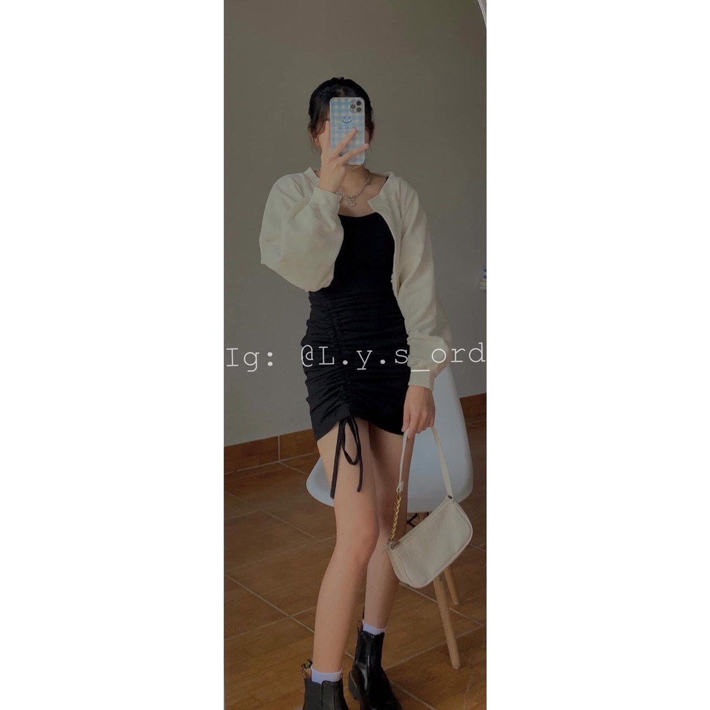 Set áo cadigan tay bồng kèm váy rút dây đùi quyến rũ/ Set váy áo nữ 2 món dáng ôm body trẻ trung cá tính_xuongmaythuhien