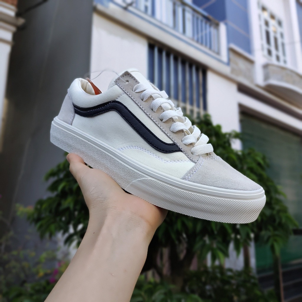 Giày thể thao Vans Old Skool trắng xám sọc đen, Giày Vans Style 36 'Marshmallow' VN0A3DZ3KE6 full boxbill