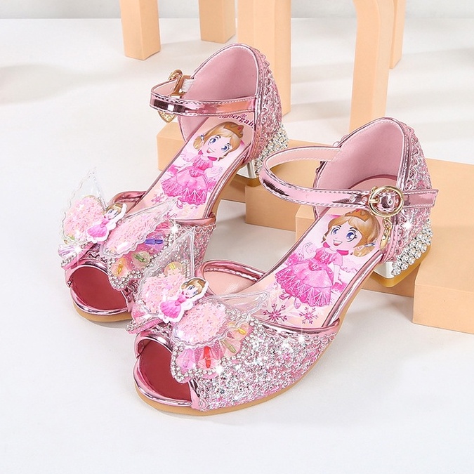 Giày công chúa cao gót cho bé gái 3-10 tuổi họa tiết Elsa mới đáng yêu xinh xắn