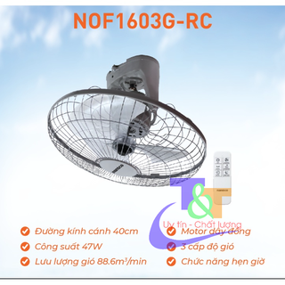 Quạt đảo remote, bạc đạn, 47W, NOF1651RC màu Ghi Mã hàng: NOF1651RC-GR
