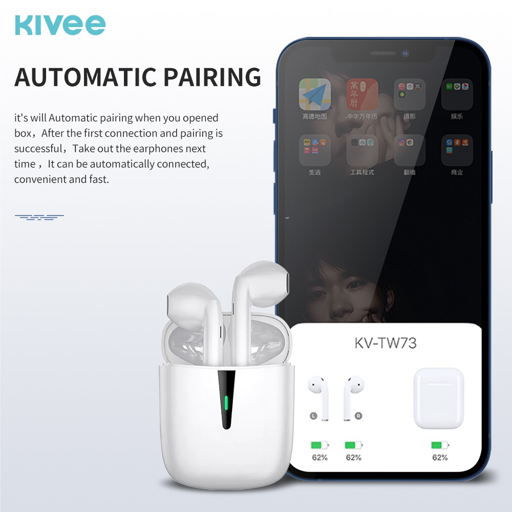 Kivee TW73 Tai nghe TWS Bluetooth 5.0 chống nước IPX5 tương thích với điện thoại di động máy tính