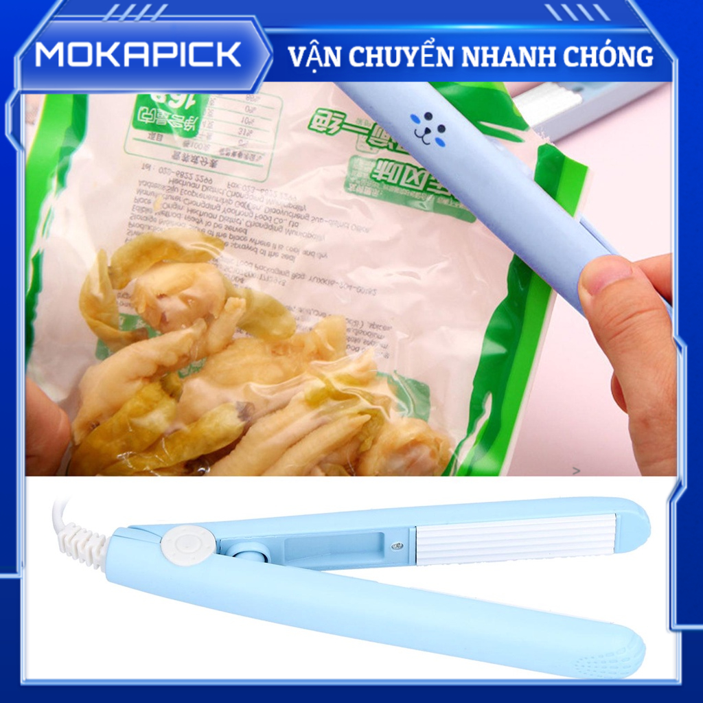 Mokapick Máy dán túi chip nhỏ Gia dụng Màu xanh thực phẩm hàn nhiệt cầm tay Hoa Kỳ Cắm 110-220V