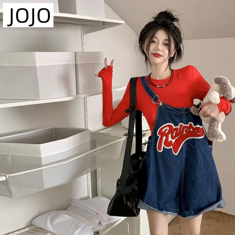 Quần Yếm Denim Ngắn Ống Rộng Thêu Chữ Phong Cách Mới Mùa Hè Cho Nữ