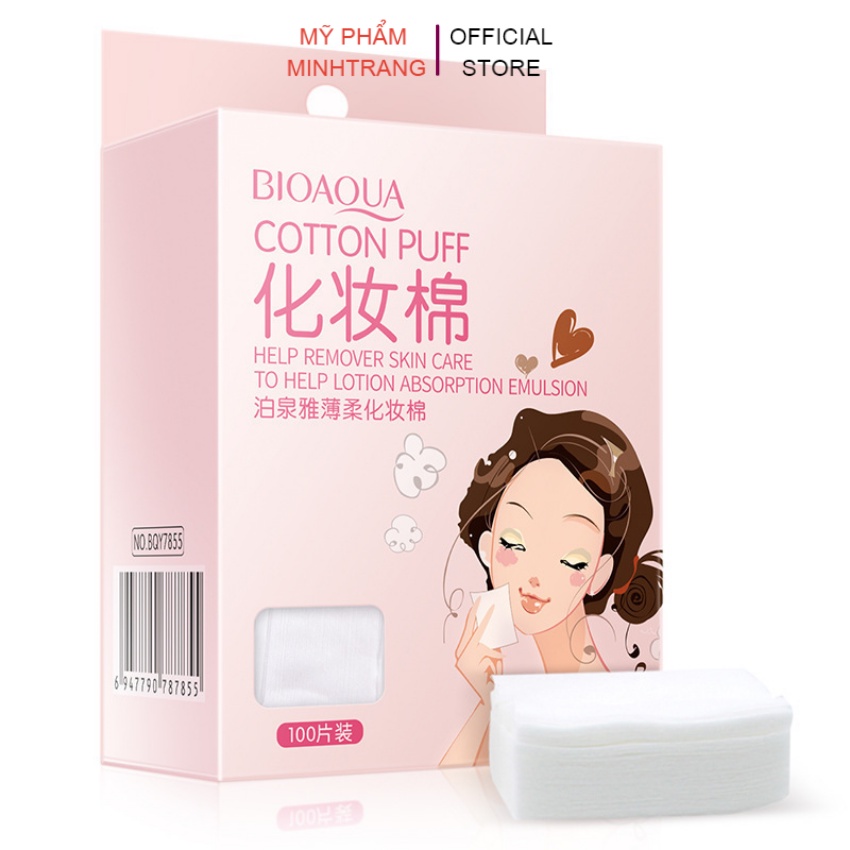 [Hộp 100 Miếng]Bông tẩy trang Bioaqua thấm hút nhanh chóng,tẩy sạch nhẹ nhàng,an toàn cho da,không làm tổn thương da