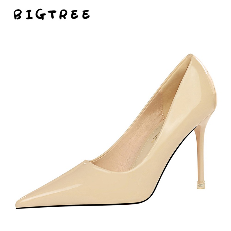 Giày cao gót BIGTREE 1932-2 9.5cm mũi nhọn bằng da phong cách Hàn Quốc