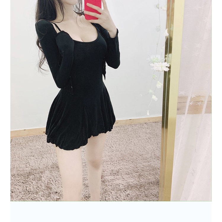 Set đồ COZOKC gồm đầm hai dây và áo khoác dáng ngắn ôm dáng chống nắng quyến rũ cho nữ