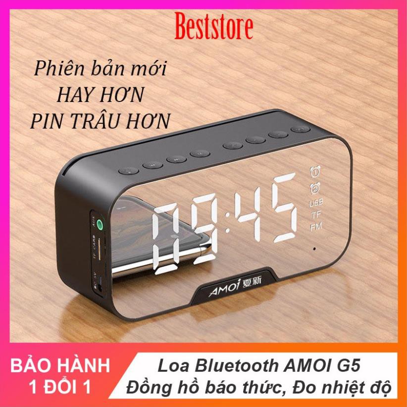 - Loa bluetooth AMOI G5 nghe đài FM kiêm đồng hồ báo thức đèn ngủ màn hình soi gương -Vip Store