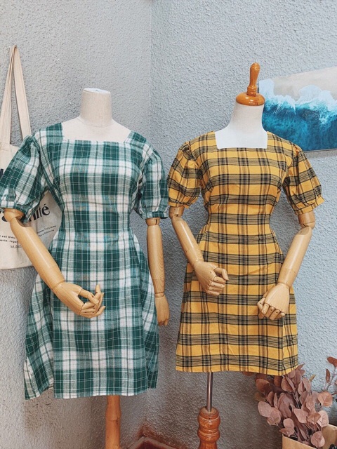 [Mã WARN20 giảm 20k đơn 150k] ĐẦM CARO CỔ U TAY PHỒNG | BigBuy360 - bigbuy360.vn