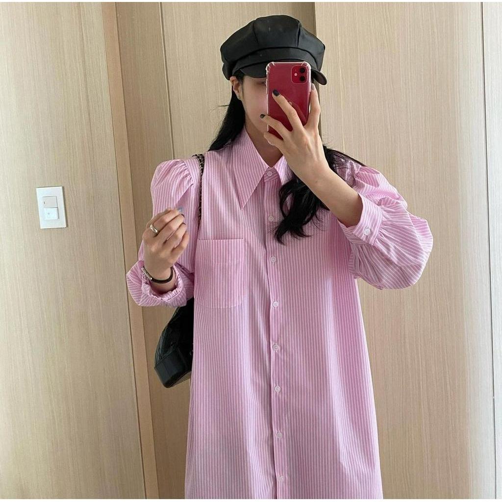 Áo Sơ Mi Dài Tay Dáng Rộng Xinh Xắn Theo Phong Cách Hàn Quốc