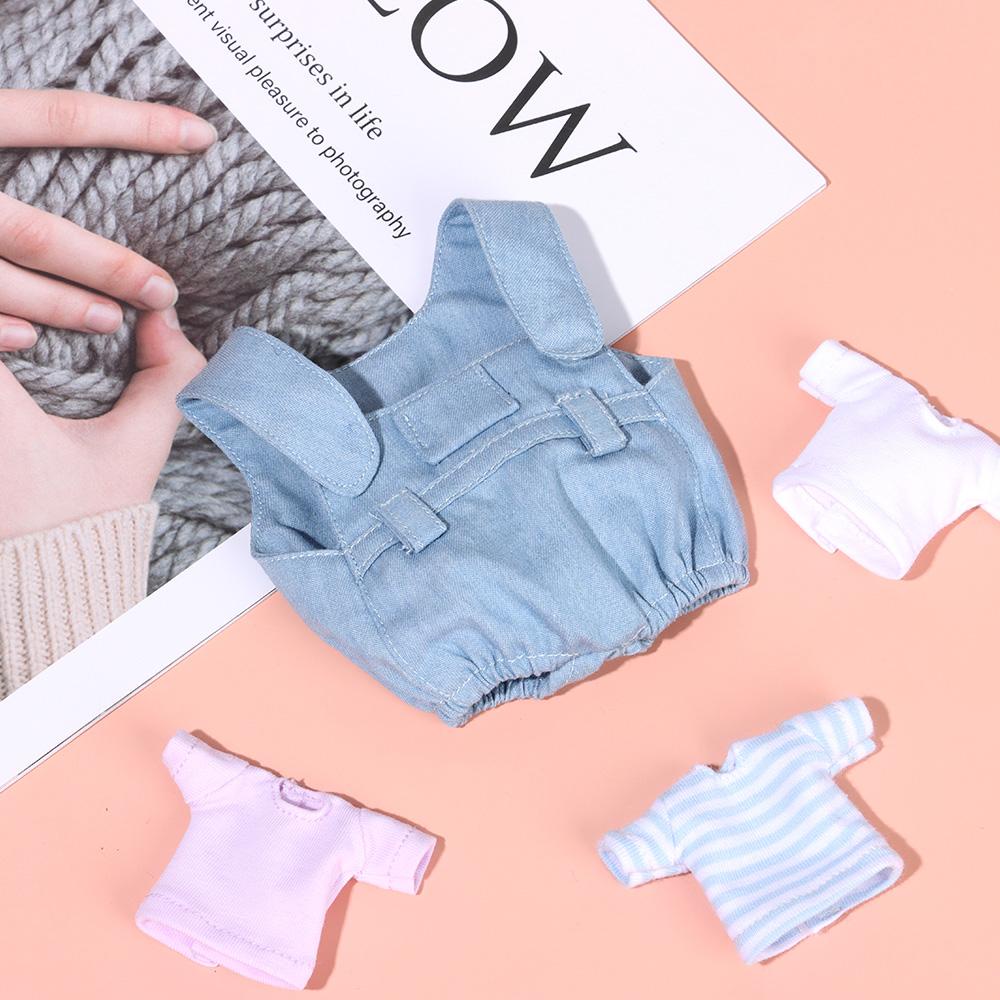 Bộ Quần Yếm Cotton + Áo Thun Màu Cầu Vồng Xinh Xắn Cho Búp Bê Tỉ Lệ 1 / 12