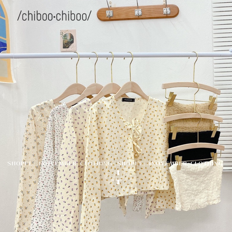 Áo croptop, áo cadigan hoa dây nơ hoạ tiết nhí siêu dễ thương chất liệu thô mềm