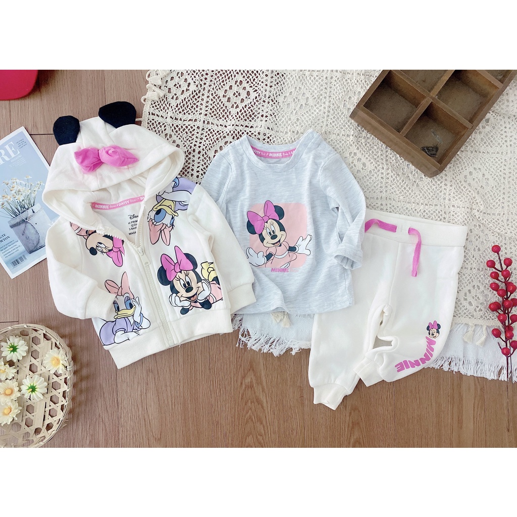 Set Minnie bé gái hãng Disney Primark dư xịn màu trắng hồng 3 chi tiết siêu xinh