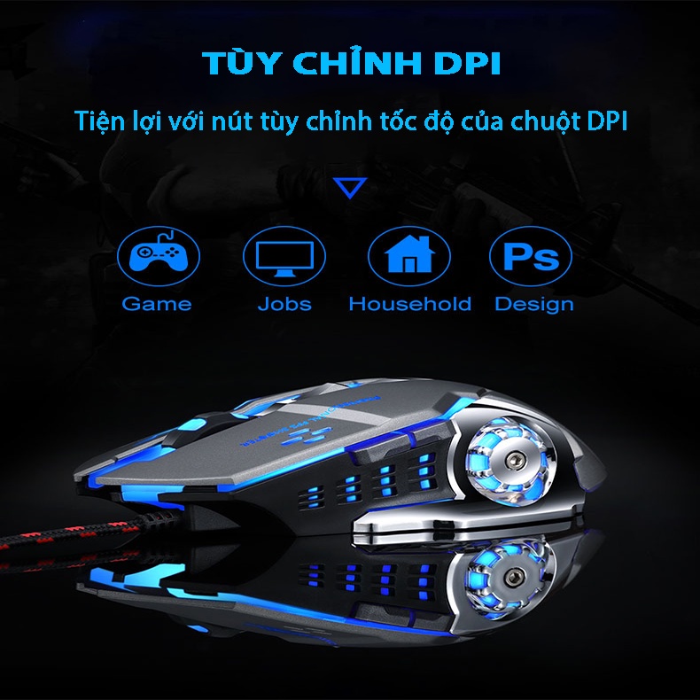 Chuột Gaming Có Dây V6 Có Đèn Full Led Đổi Màu Liên Tục, Siêu Nhạy, Đế Di Kim Loại Chơi Game Cực Đã