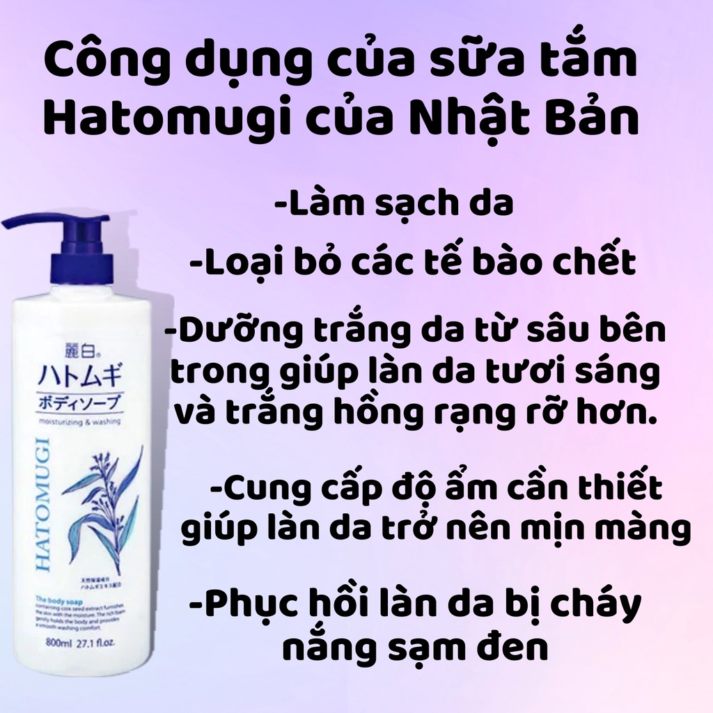 SữaTắm [TRắng Da 100% - Hàng AUTH] Sữa Tắm Trắng Da Hatomugi Hạt Ý Dĩ 800ml