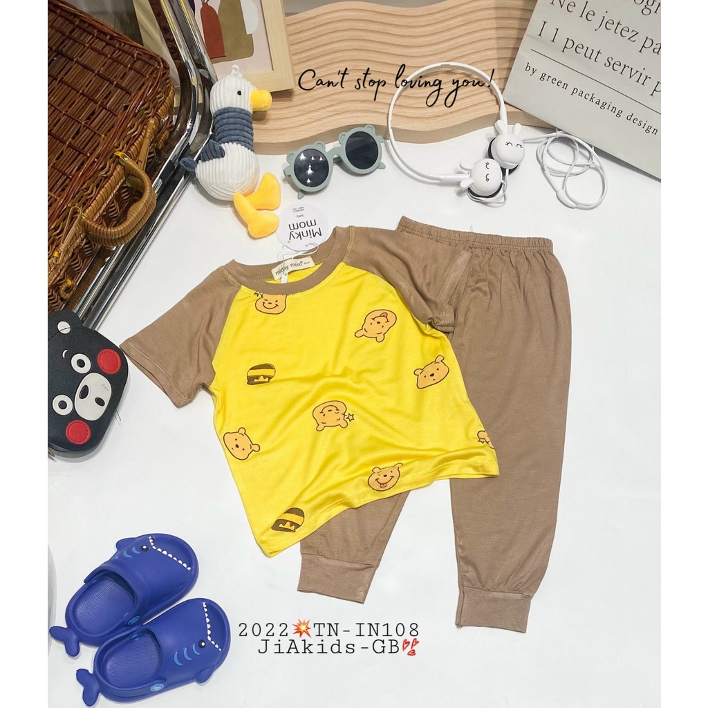 Bộ Ngắn Tay Quần Dài THUN LẠNH MINKY MOM Giáp Năng Phối Màu In Hình Động Vật Cho Bé TN-IN108