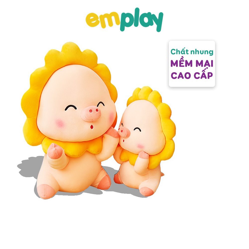 Gấu bông heo hoa mặt trời chất nhung mềm mịn co dãn 4 chiều cao cấp Emplay