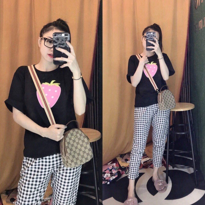 SET BỘ THỜI TRANG THIÊU TRÁI DÂU CARO SIÊU XINH