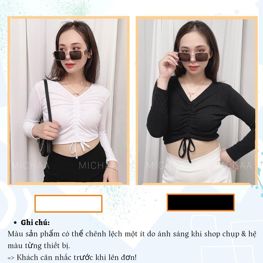 Áo Croptop CỔ TIM DÂY RÚT Tay Dài Kiểu Nữ Ôm Body Sexy Ulzzang - MICHAA