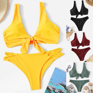 Set bikini hai mảnh màu trơn có mút ngực quyến rũ