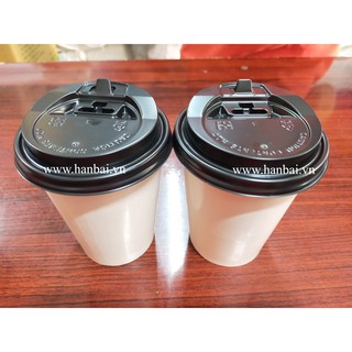 100 LY GIẤY TRẮNG 2PE 360ML (12oz) KÈM NẮP UỐNG NÓNG ĐEN