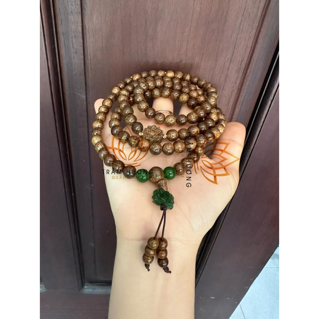 Vòng Đeo Trầm Hương 108 Hạt Mix Charm Hoa Sen Đá - Trầm Hương tốc vườn VTTH72