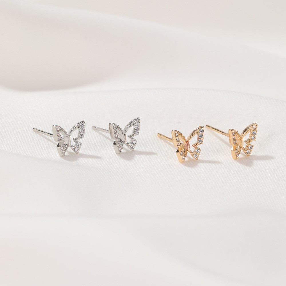 Bông tai đinh tán đính đá nhân tạo thời trang cho nữ