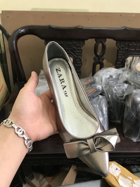 Giày Cao Gót Đính Nơ Da Thật Đế 4cm