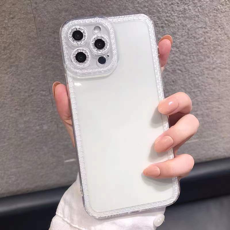 Ốp điện thoại TPU mềm trong suốt viền đính kim cương cao cấp cho for  IPhone 14 pro max 13 12 11 Pro Max X XR 8 7 Plus