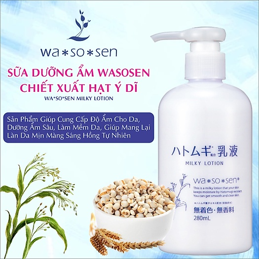 Sữa dưỡng thể chiết xuất ý dĩ Hatomugi Wasosen Milky Lotion 280ml