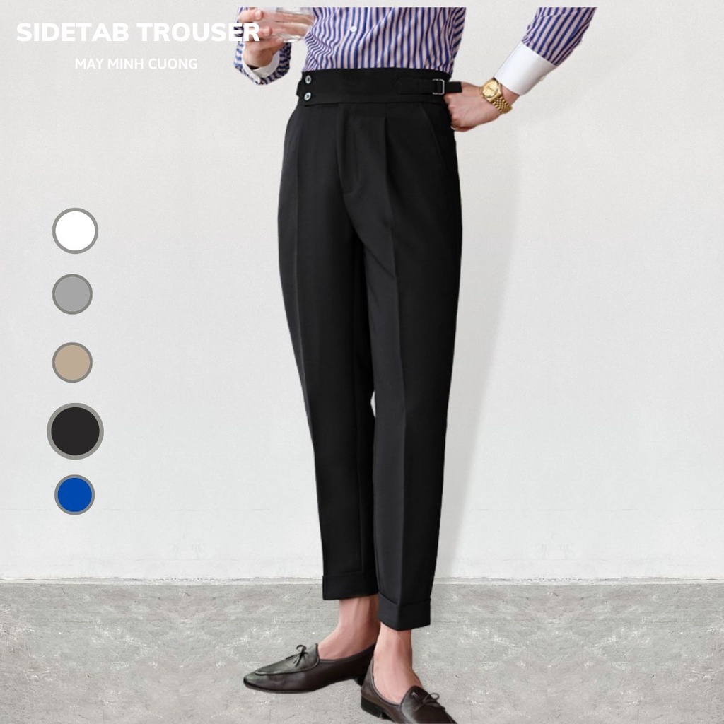 Quần tây cạp cao nam SIDETAB, vải cotton Hàn mỏng xịn, thoải mái - JBA03