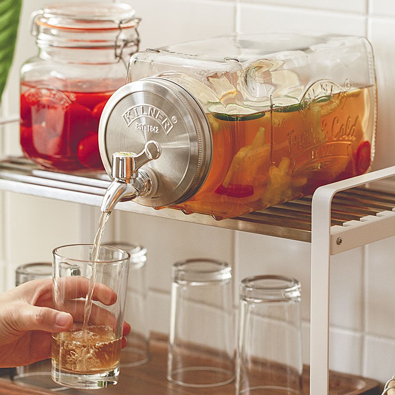 Kilner, Vương quốc Anh, chai nước lạnh có vòi, thể để trong tủ lạnh, lon giải khát thủy tinh, trái cây, cây và rượu vang