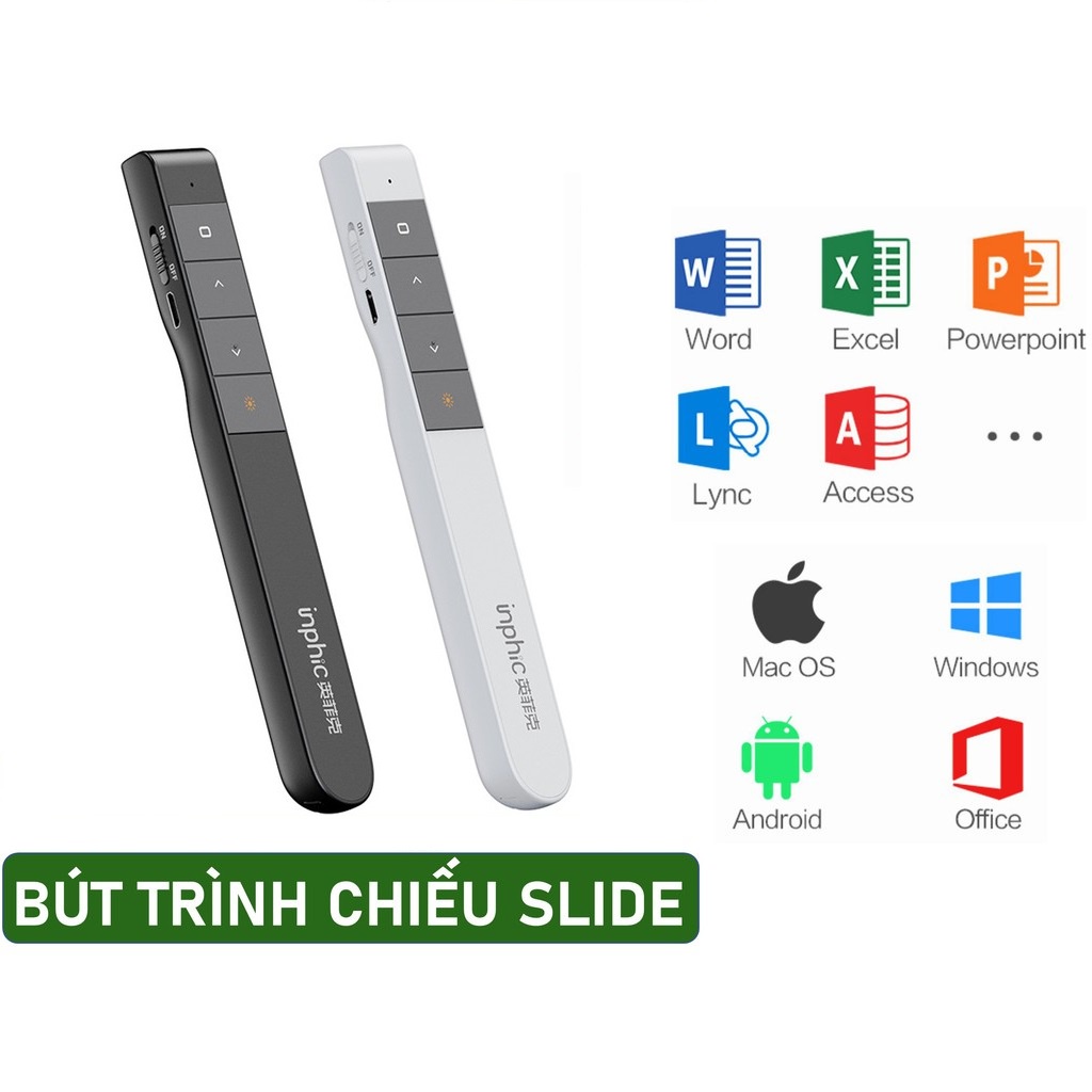 Bút Trình Chiếu Powerpoint Thuyết Trình Laser Inphic Chiếu Slide Điều khiển 2 Màn Hình (có túi mềm) D00-806