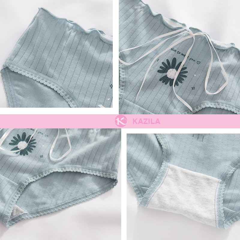 Quần lót nữ cotton gân tăm cao cấp, quần lót nữ dễ thương hoa cúc Kazila QLH68