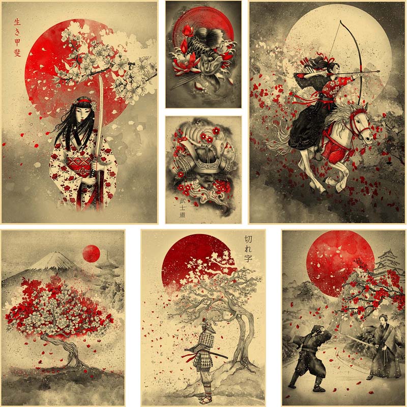 Tranh Treo Tường Trang Trí Hình Samurai Nhật Bản Cổ Điển