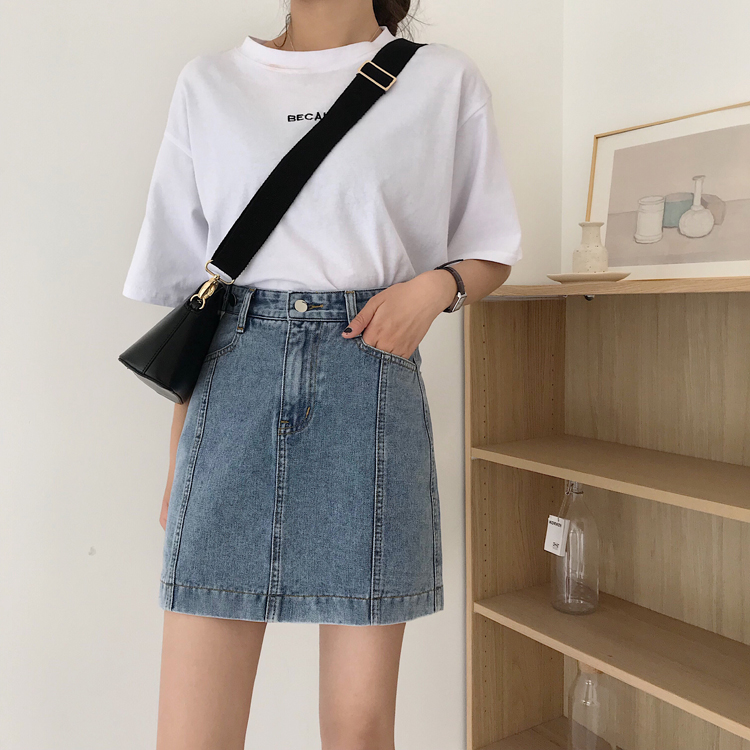 Chân Váy Denim Xiaozhainv Lưng Cao Phong Cách Hàn Quốc Cho Nữ