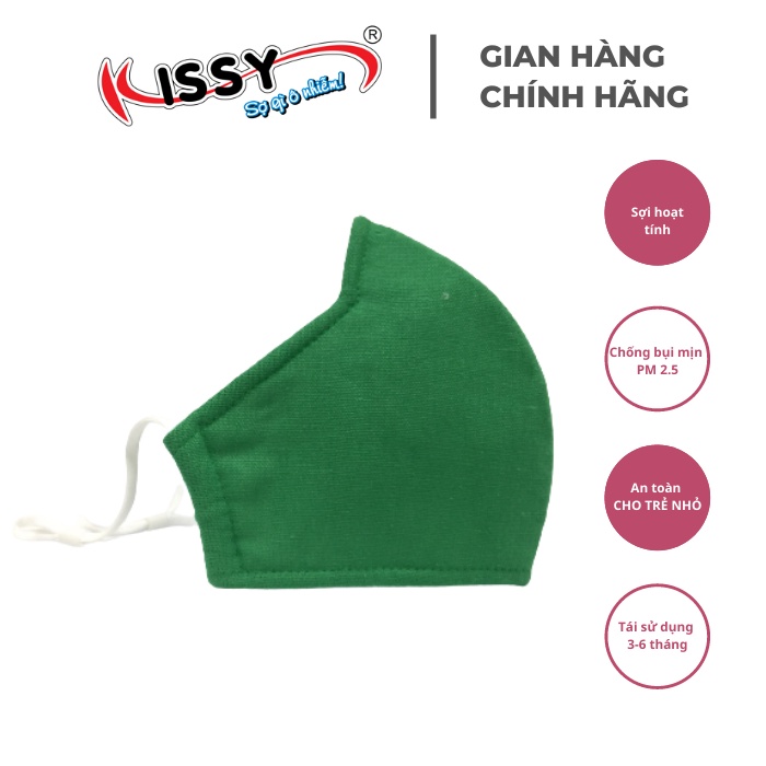 Khẩu Trang Kissy 3 Lớp Người Lớn, Màu Xanh Lá, Sợi Hoạt Tính, Lọc Bụi Mịn Hiệu Quả